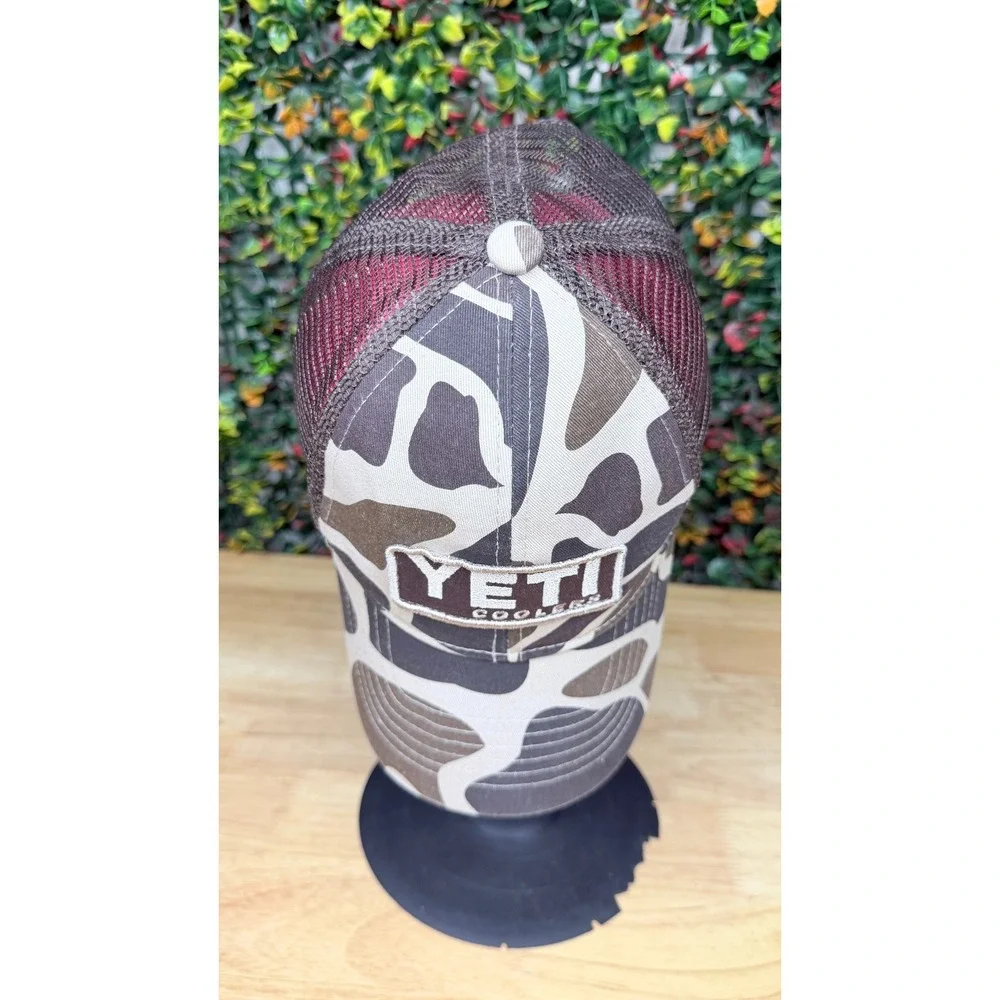 Yeti Coolers Trucker Hat Camo Brown Mesh Snapback Adjustable Logo Patch Cap